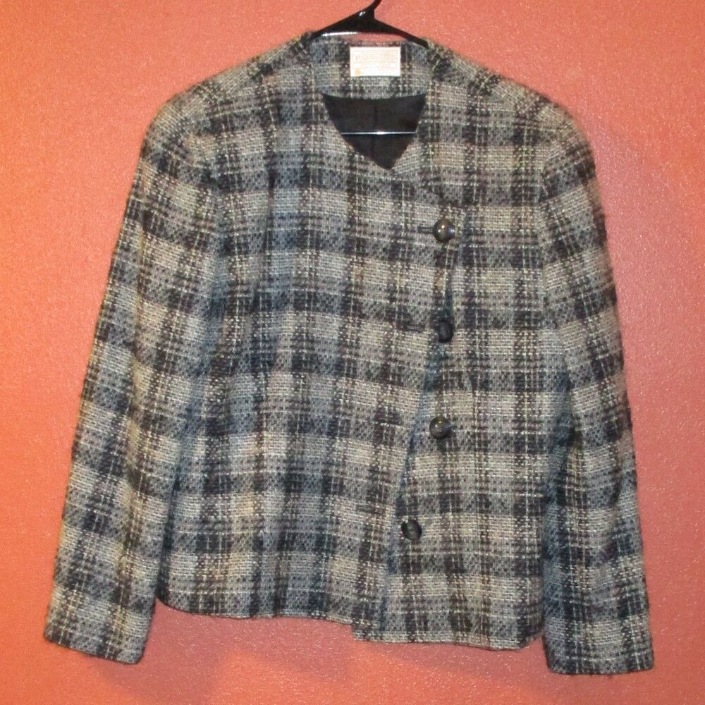 Pendleton Jackets 1970s Woman Size 14 Black Gray Virgin Wool Button Down Jacket
